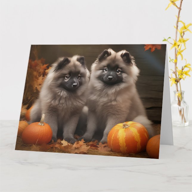 Cartão Keeshond Puppy Autumn Delight Pumpkin (Flor Amarela)