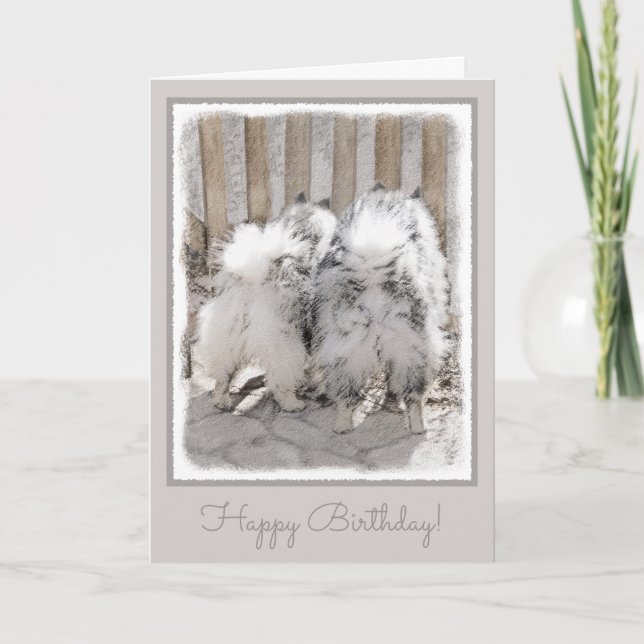 Cartão Keeshonds na Pintura do Portão - Arte Original par (Frente)