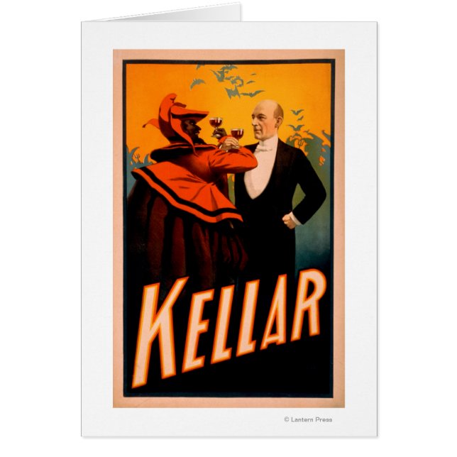 Cartão Kellar Mágico Bebendo Vinho com o Diabo (Frente)