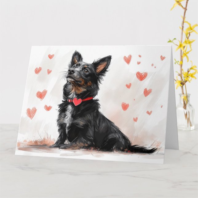 Cartão Kelpie australiano minimalista com Heart Modern (Flor Amarela)
