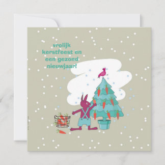 Cartão kerstkaart met konijn en wortelversiering