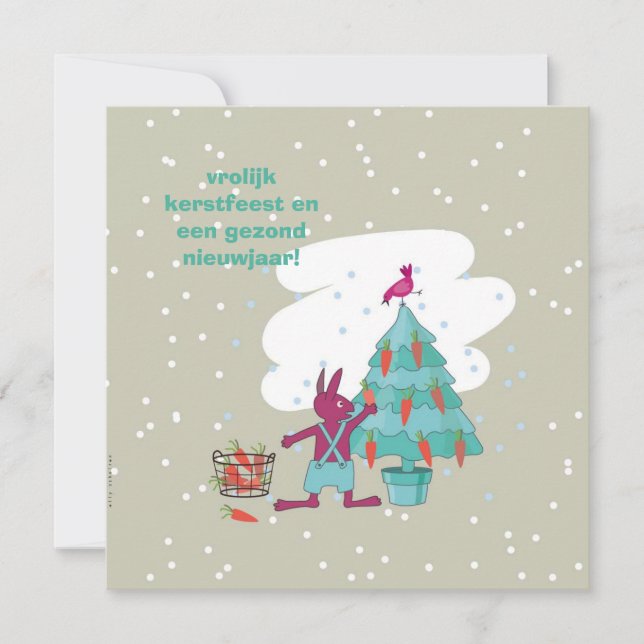 Cartão kerstkaart met konijn en wortelversiering (Frente)