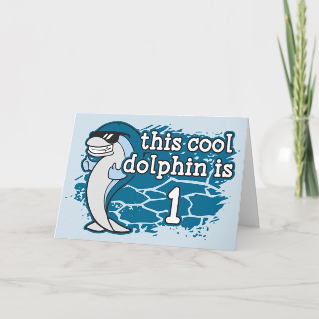 Cartão Kid's 1st Birthday This Cool Dolphin is One (Frente)