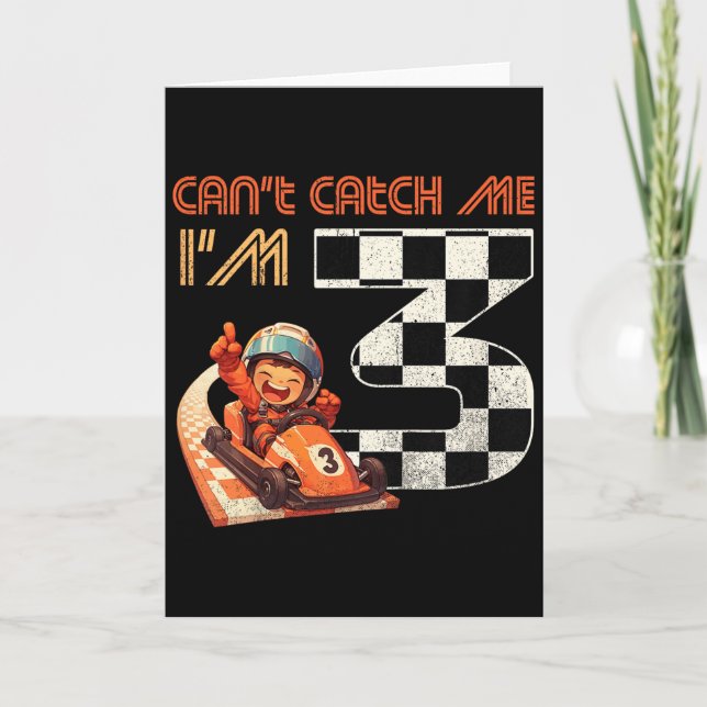 Cartão Kids 3rd Birthday Race Car Can't Catch Me I'm 3 Th (Frente)
