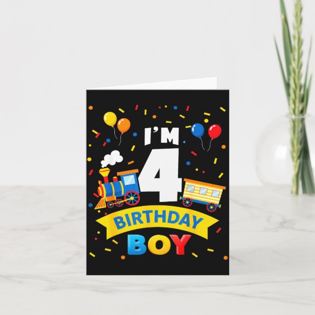 Cartão Kids 4th Birthday Boy Train Four 4 Year Old Birthd (Frente)
