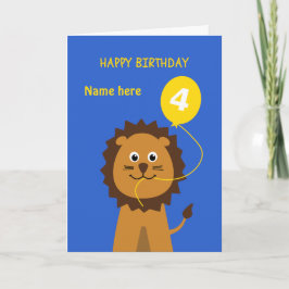 Cartão Kids 4th birthday lion add name blue
