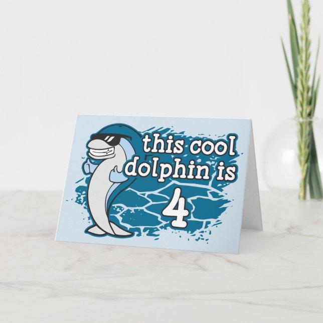 Cartão Kid's 4th Birthday This Cool Dolphin is Four (Frente)
