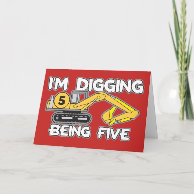 Cartão Kid's 5th Birthday I'm Digging Being Five (Frente)