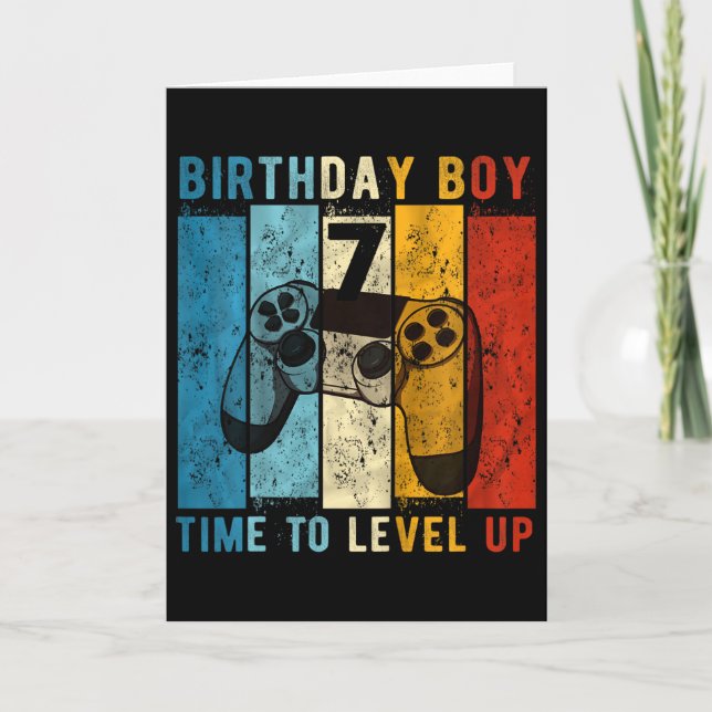 Cartão Kids 7 Year Old Birthday Boy 7 Time To Level Up 7t (Frente)