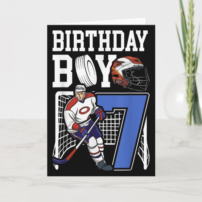 Cartão Kids 7 Year Old Ice Hockey Themed Birthday Party 7 (Frente)