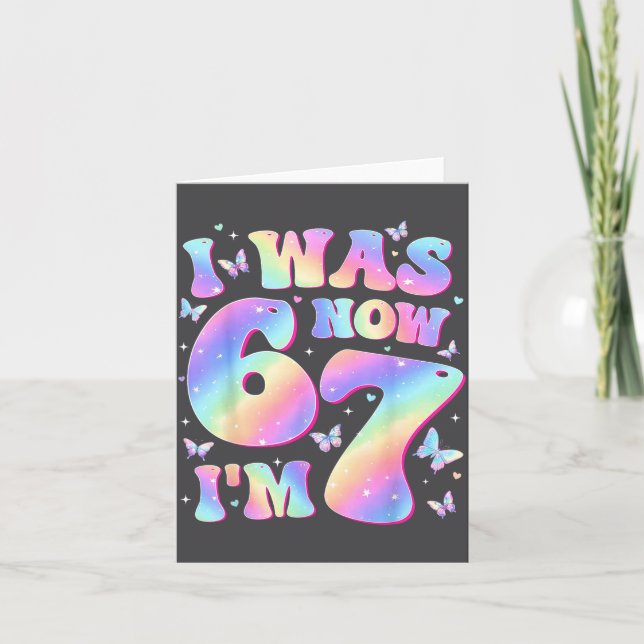 Cartão Kids 7th Birthday Girl Butterfly I Was 6 Now I'm 7 (Frente)