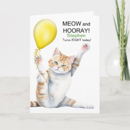 Cartão Kids 8th Birthday Cute Cartoon Cat with Name