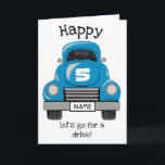 Cartão Kids Blue Truck Personalize Name, Birthday Card<br><div class="desc">Cartão de saudação de caminhão pintado à mão Personalize a mensagem no cartão. E edite o Número no Capuz,  e o nome no prato. Veja meu compro para combinar itens de presentes.</div>