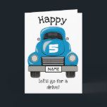 Cartão Kids Blue Truck Personalize Name, Birthday Card<br><div class="desc">Cartão de saudação de caminhão pintado à mãoPersonalize a mensagem no cartão. E edite o Número no Capuz,  e o nome no prato.
Veja meu compro para combinar itens de presentes.</div>
