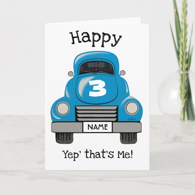 Cartão Kids Blue Truck Personalize Name, Birthday Card (Frente)