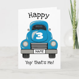 Cartão Kids Blue Truck Personalize Name, Birthday Card