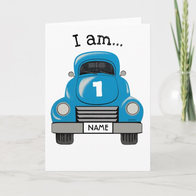 Cartão Kids Blue Truck Personalize Name, Birthday Card (Frente)