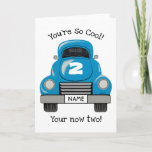 Cartão Kids Blue Truck Personalized Name, Birthday Card<br><div class="desc">Hand Painted Truck Greeting Card
Personalize the message on card. And edit the Number on Hood,  and name on plate.
See my shop for matching accessories.</div>