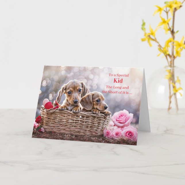 Cartão Kids Children Happy Valentines Day Cute Puppies (Flor Amarela)