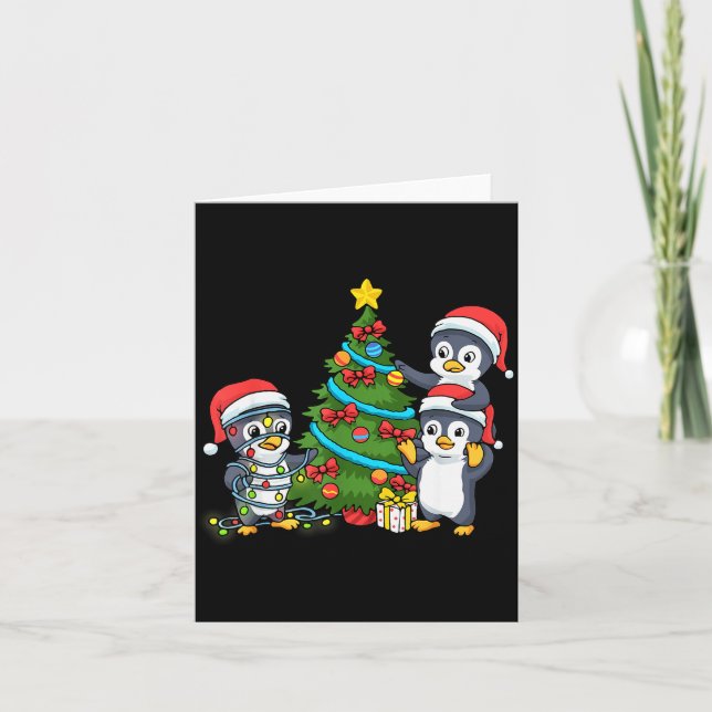 Cartão Kids Christmas Penguin Christmas Tree Lights Baubl (Frente)