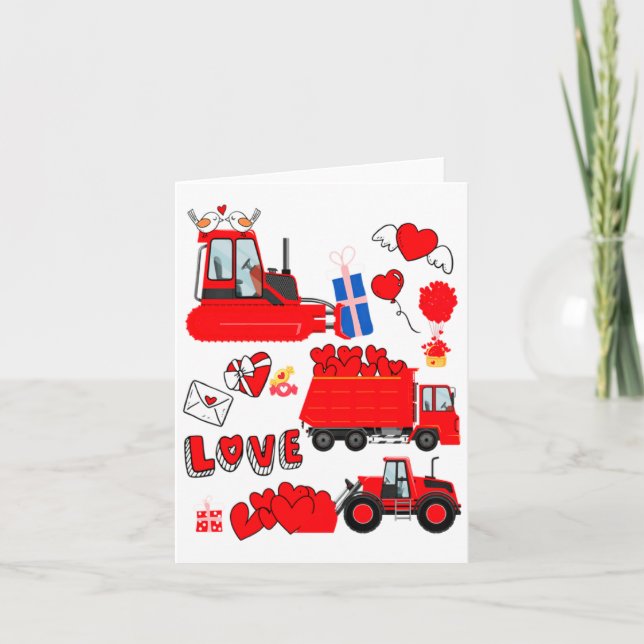 Cartão Kids Construction Vehicle Valentine Crane Truck Cu (Frente)