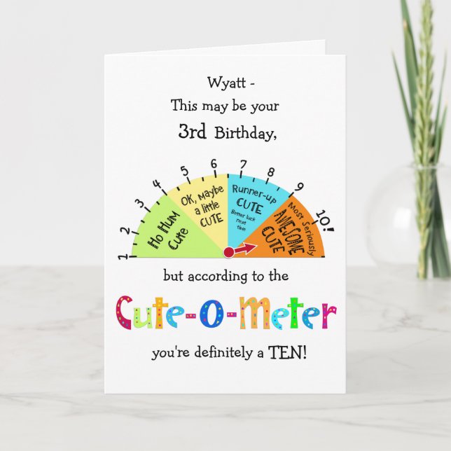 Cartão Kids Cute-O-Meter Funny 3rd Birthday Greeting Card (Frente)