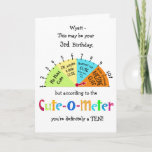 Cartão Kids Cute-O-Meter Funny 3rd Birthday Greeting Card<br><div class="desc">Fun Cute-O-Meter birthday card for any age or any child. Click on the Custom Cards link to see more.</div>