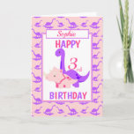 Cartão Kids Dinosaur 3rd Birthday Pink<br><div class="desc">A fun 3rd birthday card. This bright third birthday card features a cartoon Purple Brontosaurus and a Pink Triceratops, set on a pink and purple dinosaur background A lovely cute design for a little girl who will be three years old. The birthday age and the child's name on the front...</div>