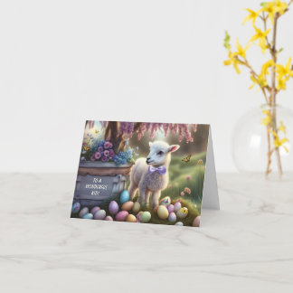 Cartão Kids Easter with Cute Lamb Eggs Flowers