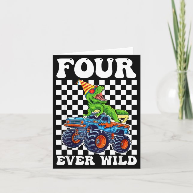 Cartão Kids Four Ever Wild Dinosaur Monster Truck 4th Bir (Frente)