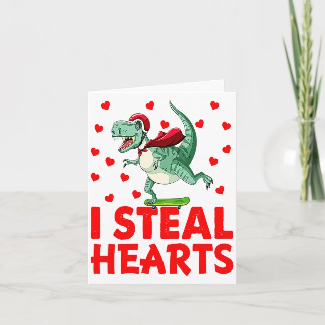 Cartão Kids I Steal Hearts Dinosaur Valentines Day For Ba (Frente)