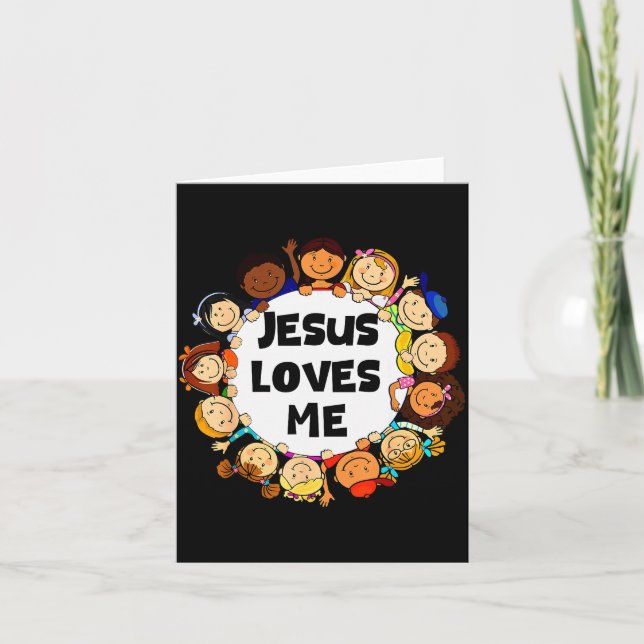 Cartão Kids Jesus Loves Me Cute Christian Faith Girl Boy  (Frente)