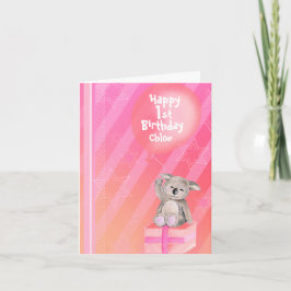 Cartão Kids Koala pink girls 1st birthday card