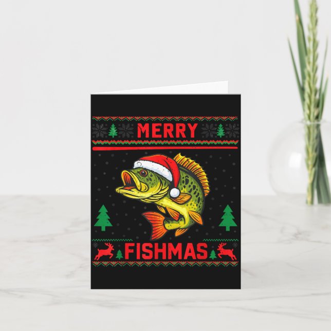 Cartão Kids Merry Fishmas B Fishing Christmas Pajamas Swe (Frente)