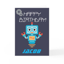 Kids or Boys Personalized Robot Birthday Card