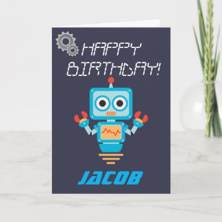 Cartão Kids or Boys Personalized Robot Birthday Card