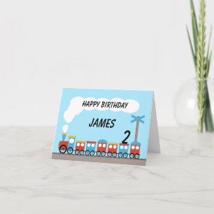 Cartão Kids Red Blue Train Birday Card