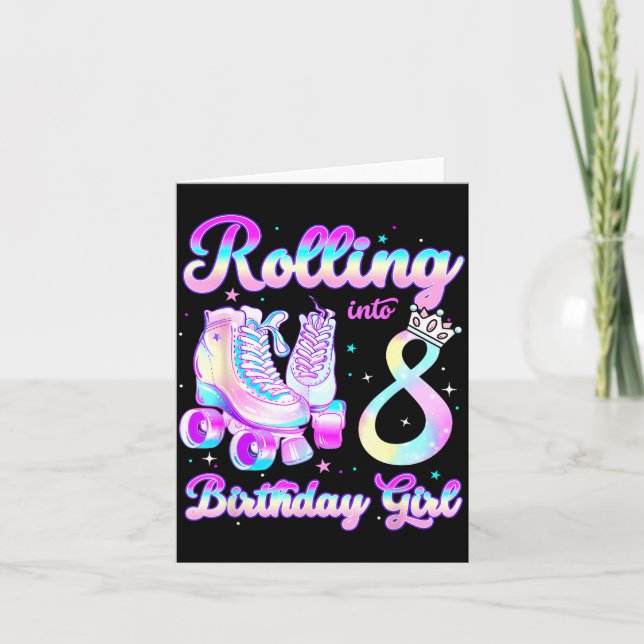 Cartão Kids Rolling Into 8 Roller Skating 8th Birthday Gi (Frente)