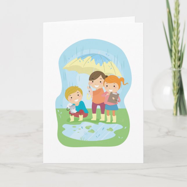 Cartão Kids Science Nature Study in Rain (Frente)