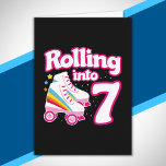 Cartão Kids Skate Party - 7th Birthday - Roller Skating<br><div class="desc">This skate party design is perfect for a roller skating party or birthday theme for a 7 year old. If the birthday girl or birthday boy loves to roller skate, they will LOVE this skate party design! Features retro style "Rolling into 7" birthday quote with cool roller skate graphic with...</div>