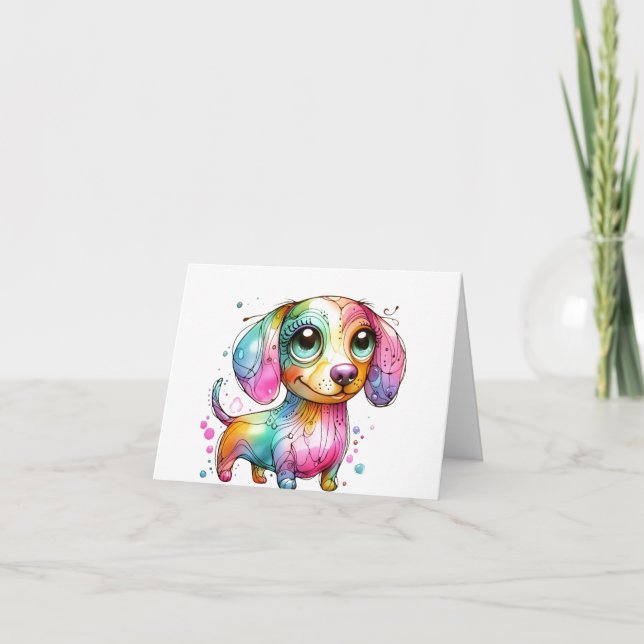Cartão Kids Whimsic Dachshund Puppy Card (Frente)