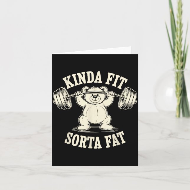 Cartão Kinda Fit Sorta Fat Funny Gym Cute Bear Retro  (Frente)
