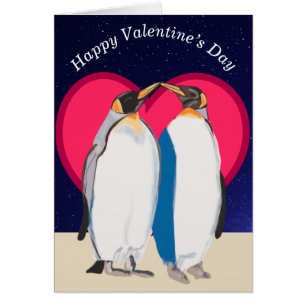 Cartão King Penguins e Dias de os namorados de coração