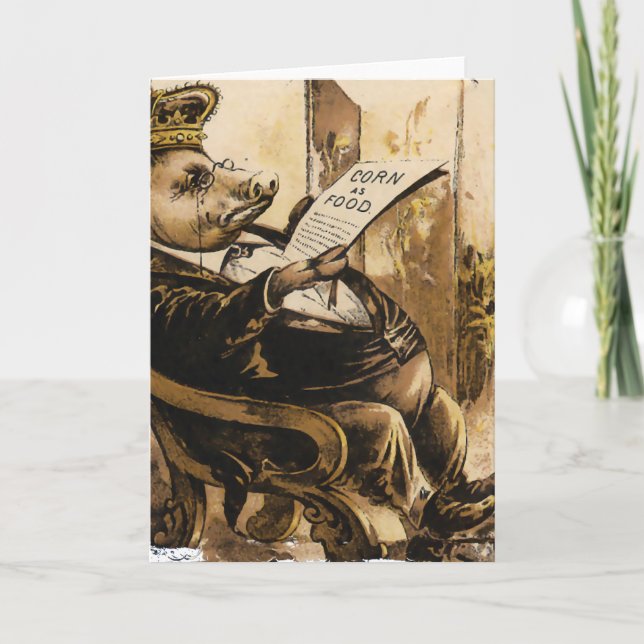 Cartão King Pig Lendo Seu Jornal (Frente)