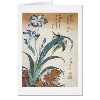 Cartão Kingfisher com Irises, Hokusai, 1834