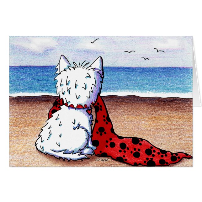 Cartão KiniArt Beach Blanket Westie (Frente horizontal)