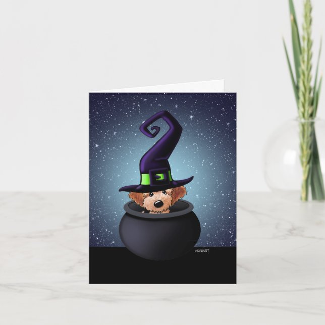 Cartão KiniArt Goldendoodle Witch Halloween (Frente)