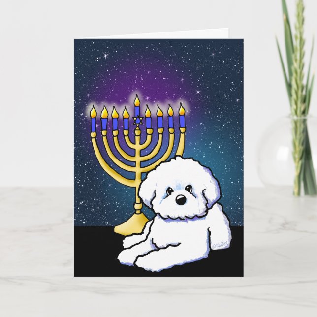 Cartão KiniArt Menorah Hanukkah Bichon (Frente)