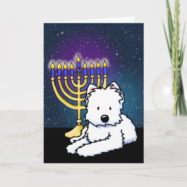 Cartão KiniArt Westie Menorah de Hanukkah (Frente)