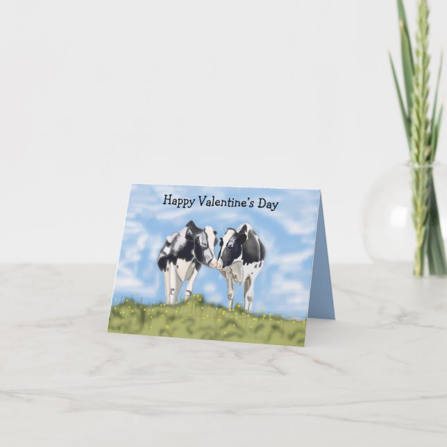 Cartão Kissing Cows editable Valentine’s (Frente)